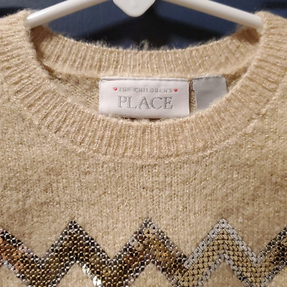 NWT The Children's Place Toddler Girls Toasted Cashew Sequin Hearts Sweater - 2T